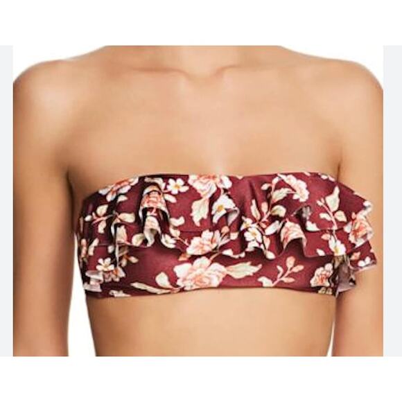 Mink Pink 2 PC Burgundy Floral Bikini Top & Bottom Set XS NWT - Picture 2 of 4